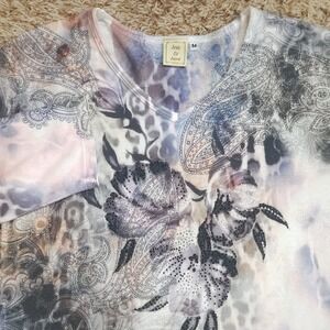 Jess‎ & Jane Womens M Long Sleeve V-Neck Paisley Floral Shirt